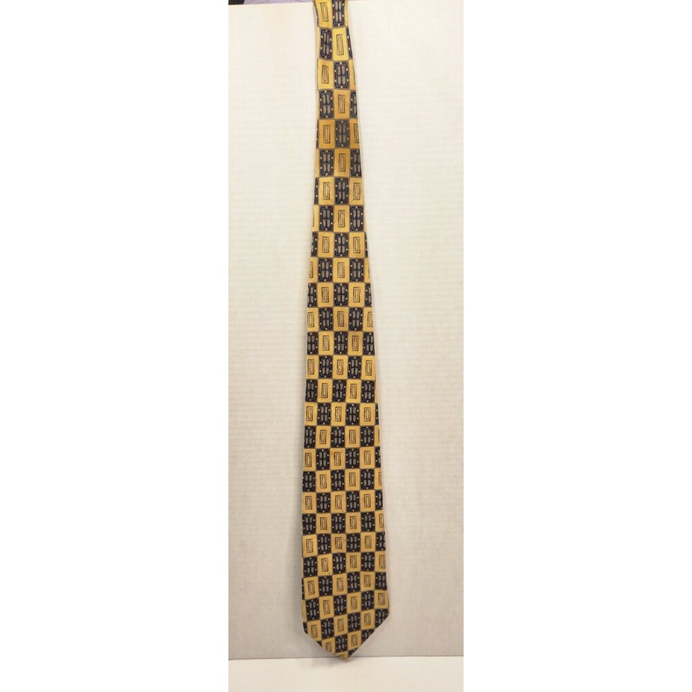 Countess Mara Yellow Blue Geometric Silk Necktie Vintage